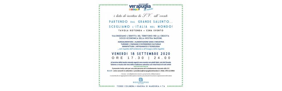 Enhance the identity of the territory for the socio-economic growth of our nation; this is the mission of the event promoted by the “Verapuglia nel Mondo” association, in collaboration with the Union and Freedom Circle, chaired by the publisher Riccardo Dell'Anna.