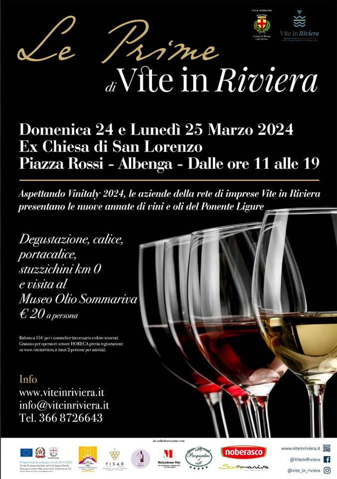 The Premiere of Vite in Riviera: 20 days from Vinitaly in Albenga (SV) two days dedicated to the great wines of Western Liguria